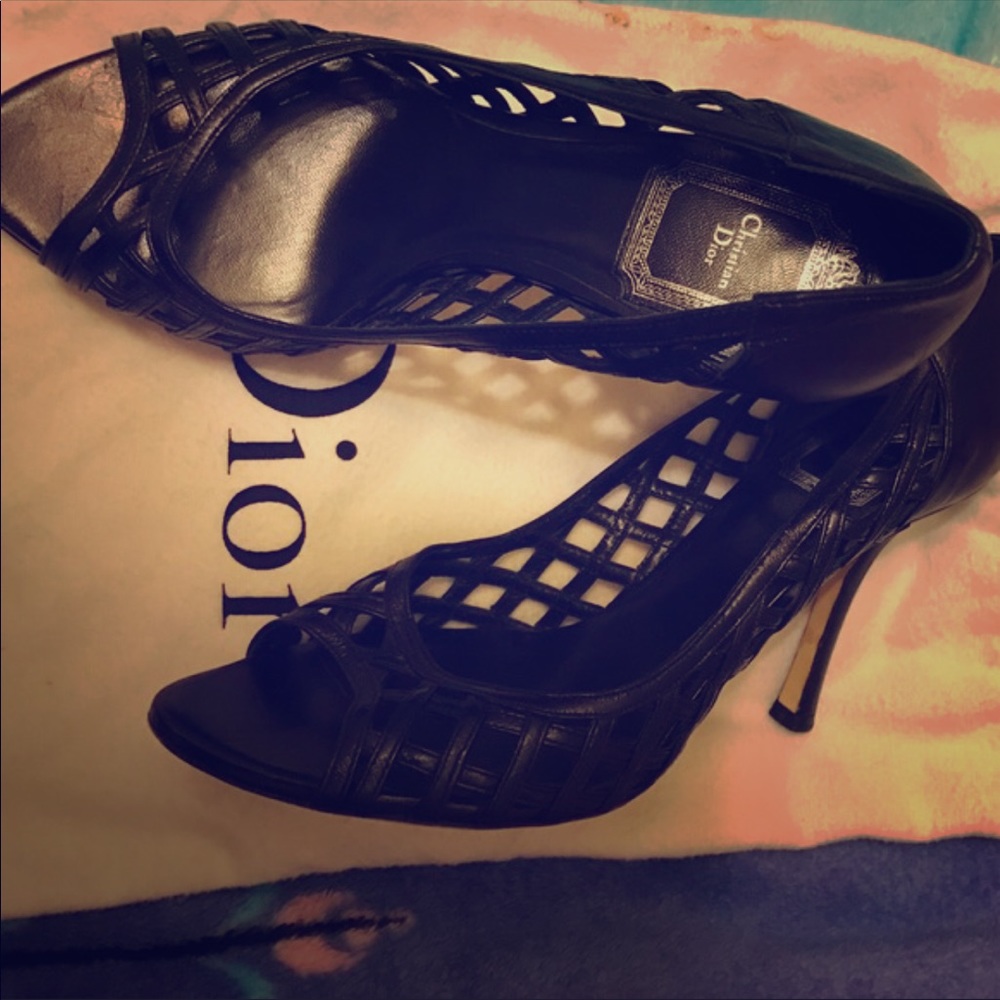 Dior fishnet open toe shoes💋